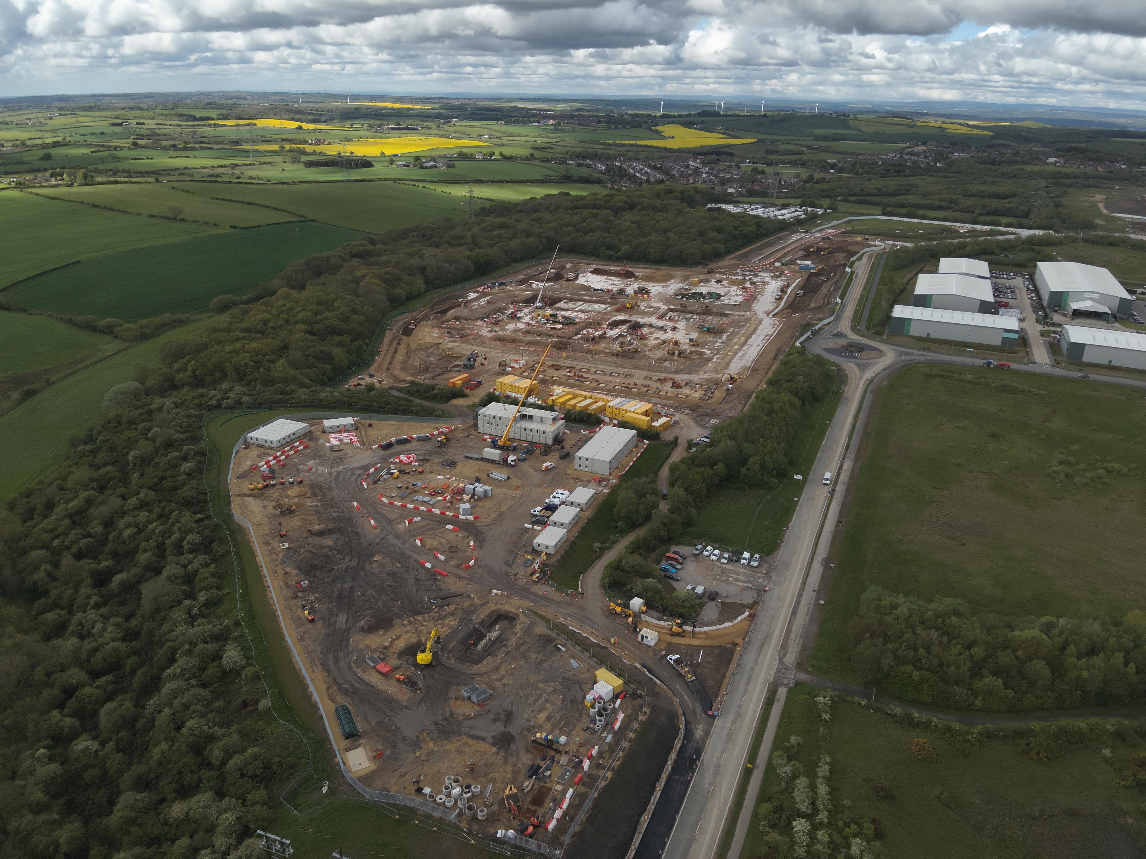 Aerial construction progress view