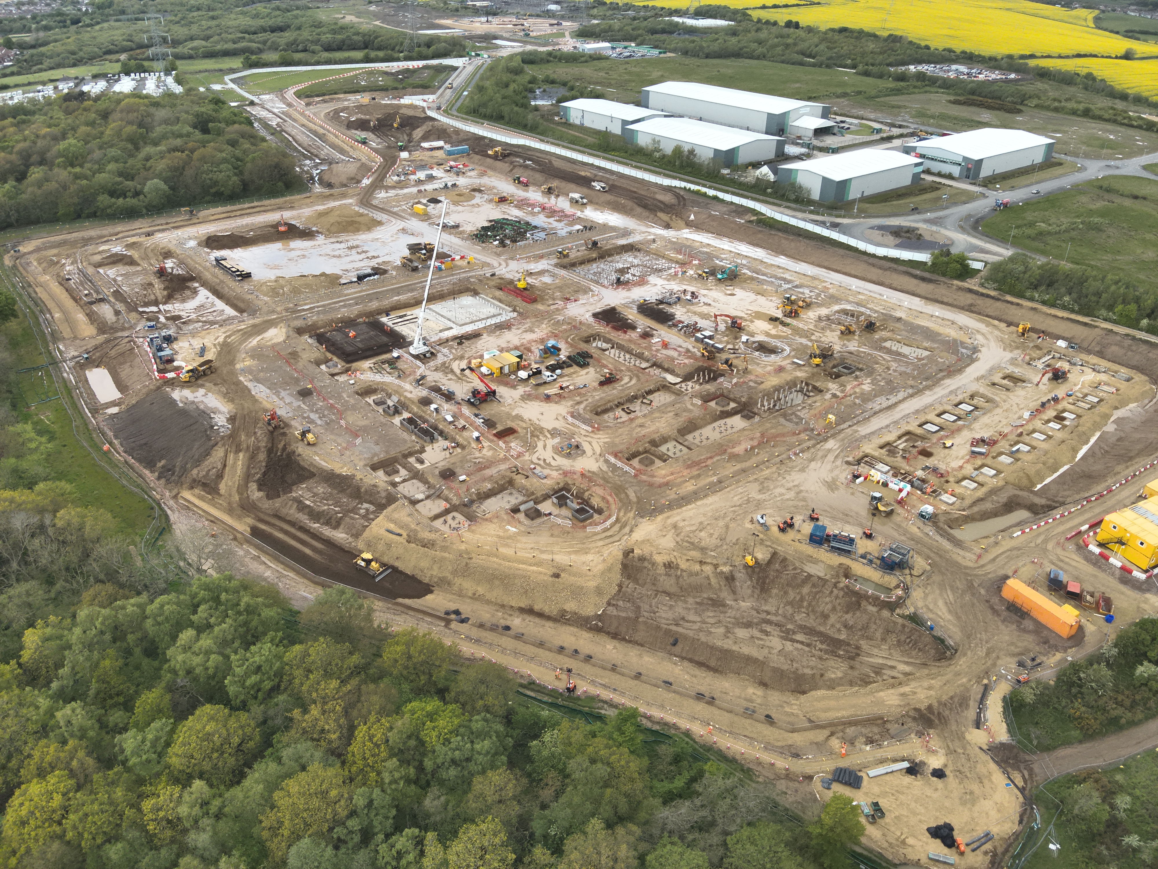Aerial construction progress view